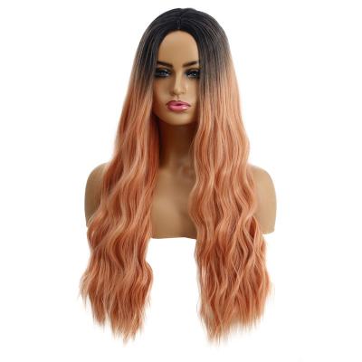 China Water Wave Brown Cosplay Long Wig Part Blonde Medium Hair Wig Natural Wavy Heat Resistant Synthetic Wigs For Women for sale