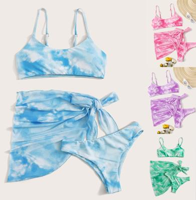 China FYA1232 Breathable Custom Dye Women Bikini Logo Skirted Swimsuit Bandeau Tie 3 Pieces for sale