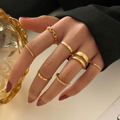 China CLASSIC punk gold wide chain rings set fashion finger rings irregular thin 2021 gift jewelry female part for sale