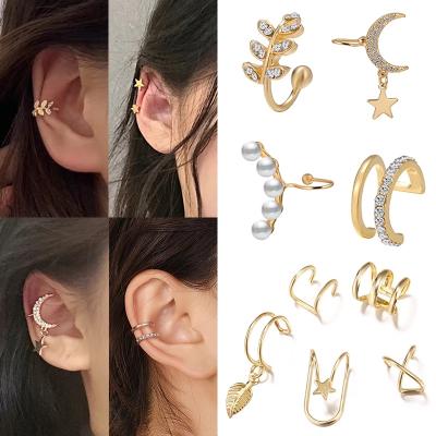 China Gold TRENDY Bohemian Star Leaves Non-Piercing Ear Clip Earrings Simple Cartilage Ear Cuff Jewelry For Women Girl for sale