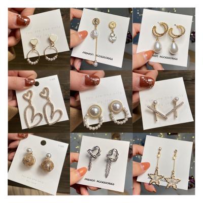 China TRENDY Vintage Pearl Gold Color Drop Earrings Star Stud Circle Earring Party Jewelry Gifts For Women Girls for sale