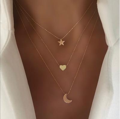 China 2020 fashion delicacy moon pendant gold plated necklace for girl Fahion layered jewelry necklaces for female for sale