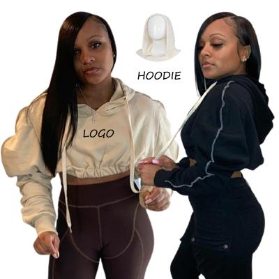 China Wholesale Plain White Logo Women's Top Hoodies Custom Long Sleeve Crop Anti-wrinkle Sweatshirt for sale