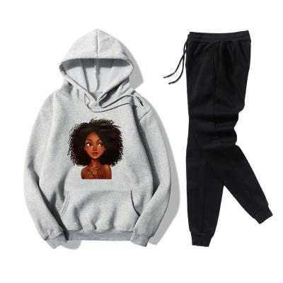 China Afro hoodies cotton hoodies women's hoodies QUICK DRY printed two-piece print black sweater girl's casual sports sweater for sale