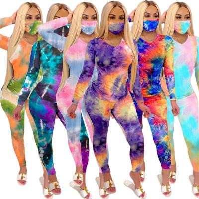 China 2021 Autumn Women Set Ladies Short Pants 2 Piece Anti-pilling Tie Dye Set Plus Size Women Clothing for sale