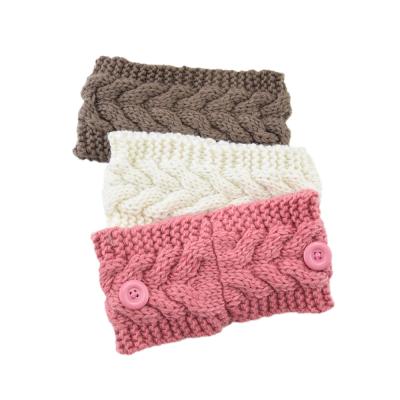 China Winter Fashionable Wide Brim Color Button Headband Button Daily Life Woolen Anti-leaf Warm Knitted Headband for sale