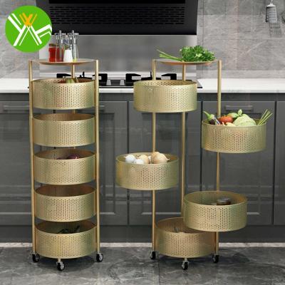 China Yuhai Multi-Layer Sundries Fruit And Vegetable Storage Rack Nordic Light Luxury Round Floor-to-Ceiling Modern Storage For Kitchen for sale