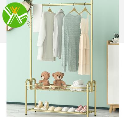 China Minimalist Yuhai trend new light gold can put shoes, hang clothes, hats, metal rack display for bedroom for sale