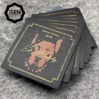 China Viable Sew On Logo Center Folded Soft Suede Hot Stamp Custom Brand Patch Edge Label Leather Labels For Jackets for sale