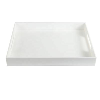 China Rectangular Dinner Serving Tray Square Acrylic Storage Cabinet Pure White Smooth Acrylic Eco-friendly Tray With Handle for sale