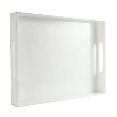 China Eco-friendly CUSTOM ACRYLIC 10*16INCH TRAY WITH HANDLE WHITE ACRYLIC DINNER TRAY SQUARE SERVING TRAY for sale