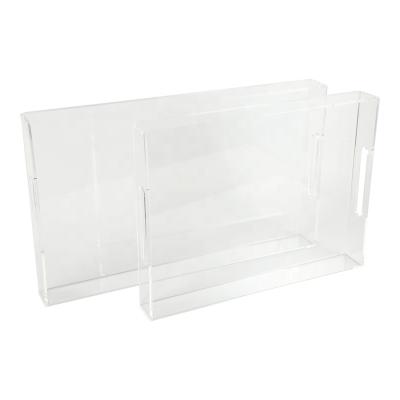 China Large Acrylic Food Tray 12x20 Inch Eco-Friendly Custom Acrylic Serving Trays With Handle Custom Clear Acrylic Cake Food Tray for sale