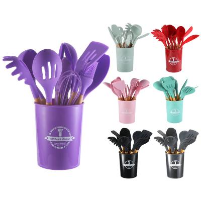 China Viable Hot Sale Food Safe Amazon Spatula BPA Free Heat Resistant Home Kitchen Tools Colorful Silicone Kitchen Utensil Set With Stand for sale