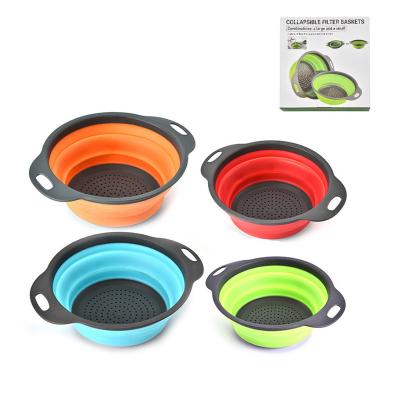 China Multifunctional Viable Silicone Vegetable Basket Kitchen Fruit House Collapsible Round Collapsible Strainer Set Of 2 Accessories for sale