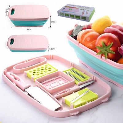 China Creative Viable Multi Purpose Foldable Foldable Kitchen Fruit Vegetable Cutting Board Silicone Basket Silicone Amazon Colander Set for sale