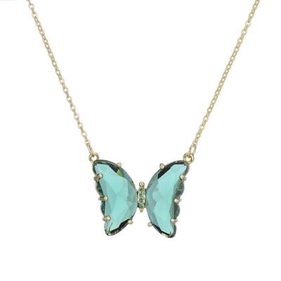 China Fashion Colored Glass 18K Gold Plated Crystal Butterfly Pendant Necklace for sale