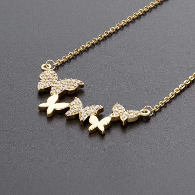 China FASHIONABLE Diamond Butterfly Charm 18K Gold Plated Zircon Tennis Link Chain Necklace Jewelry for sale