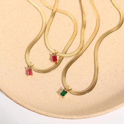 China TRENDY 18K Gold Plated Colorful Stainless Steel Crystal Zircon Diamond Pendant Snake Necklace Chain Jewelry for sale