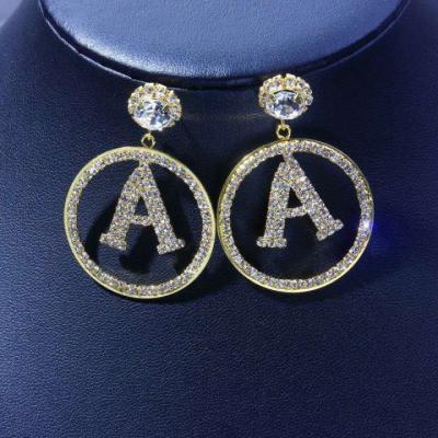 China FASHIONED Rhinestones Crystal Hollow Drop Round Shape Initial Letter A Statement for sale