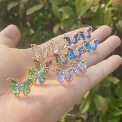 China New FASHIONABLE Style 18k Gold Plated Butterfly Stud Graduated Color Butterfly Zircon Earrings for sale