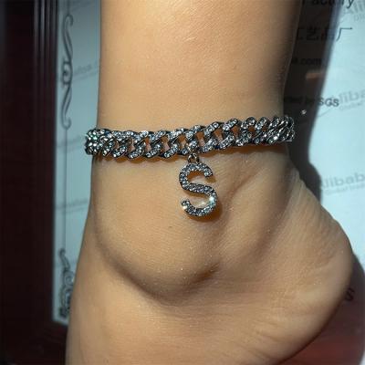 China FASHIONABLE Custom 8mm Chunky Initial Iced Out Cuban Link Anklet Chain Jewelry for sale