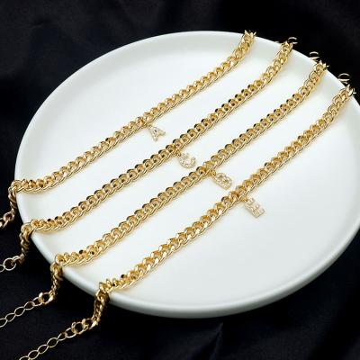 China TRENDY A-Z 26 Initial Letter 18k Gold Plated 6mm Diamond Link Chain Cuban Anklet for sale