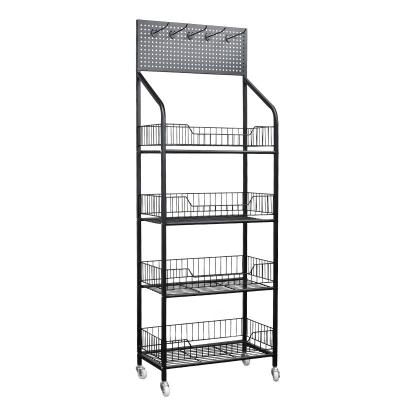 China Multi-Layer Stocked Reveal Floor Movable Food Beverage Supermarket Grocery Snack Shelves Movable Shelves for sale