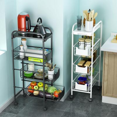 China Multi-Tier Sustainable Rolling Storage Rack Cart With Drawer Corner Storage Shelf Organizer With Wheels Metal Storage for sale