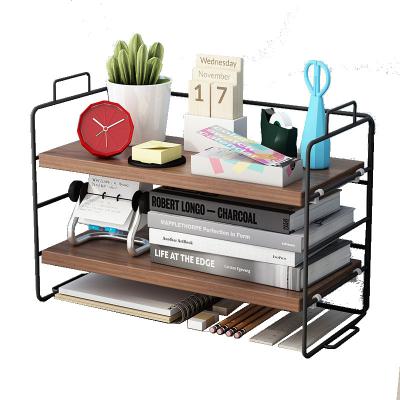 China Sustainable Steel Multi-Tier Storage Rack And Wooden Desktop Computer Desk Shelf Small Bedroom for sale