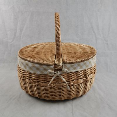 China Tidy Handle Willow Basket / Full Picnic Wicker Basket Storage With High Quality Fabric for sale