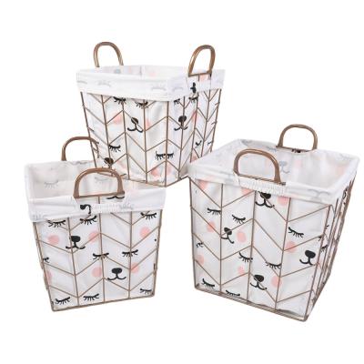 China Wholesale China Factory Outlet Large Capacity Iron Frame Laundry Hamper Pattern Decorative Cute Cloth Hamper for sale