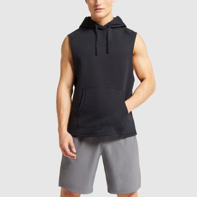 China Breathable Slim Sports Men Sleeveless Vest Gym Running Training Hoodies With Hood for sale