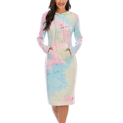 China Anti-pilling Custom 100% Polyester Women Tie Dye Hoodies Printing Hooded Pullover Dress for sale