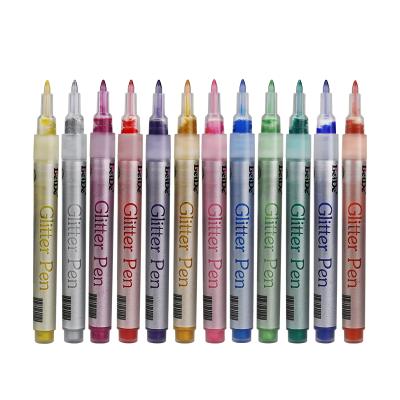 China Glitter 12 Water-Based Metallic Colors Paint Pen Non-Toxic Glitter Pen For DIY Children's Painting for sale