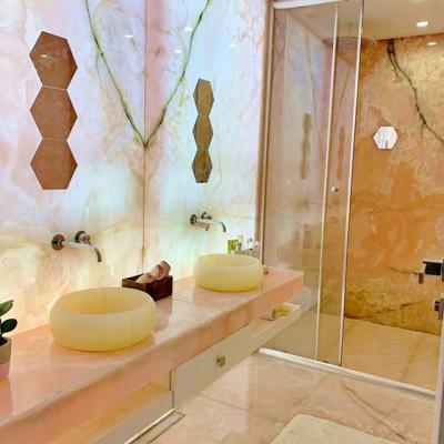 China Modern Translucent Pink Onyx Vanity Tops With Sinks For Bathroom Design for sale