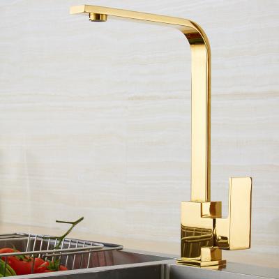 China Modern Gold 3 Way Handle Brass Spout Single Leg Kitchen Faucet for sale