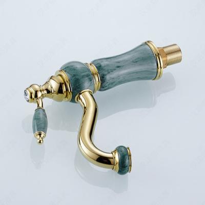 China Metered Faucets Deck Mounted Brass Jade Faucet Gold Basin Faucet for sale