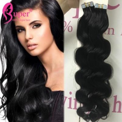 China Grade 8A Soft Glossy Invisible Tape Hair Extensions Real Human Hair Skin Weft for sale