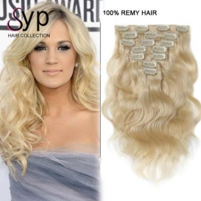 China Blonde Body Wave Virgin Clip In Hair Extensions for White Women 24 Inch # 613 for sale