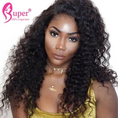 China Healthy Swiss Full Lace Remy Human Hair Wigs Deep Wave Medium Brown Color for sale