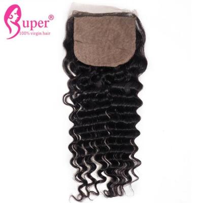 China Unprocessed Silk Base Lace Front Virgin Hair Closures Black Deep Wave For Sew Ins for sale