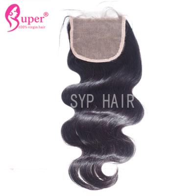 China Bleached Knots 5x5 Virgin Hair Closures With Baby Black Hair Weave Body Wave for sale