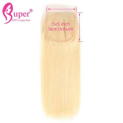 China cor dourada Weave reto macio e de seda de 613 do cabelo louro do fechamento suíço do laço 5x5 à venda