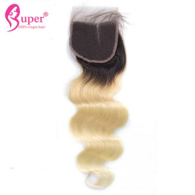 China Freestyle 100% Human Hair Extension Swiss Lace Closure 4x4 Ombre Color 1B 613 for sale