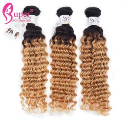 China Thick And Full End Blonde Ombre Hair Extensions / Deep Wavy Curly Long Hair Weave for sale