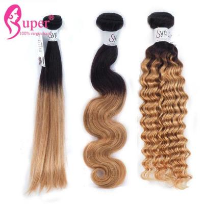 China 12 Inch Russian Deep Wave Blonde Ombre In Brown Hair Bundle Extensions for sale