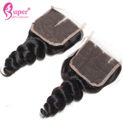 China Double Drawn Virgin Hairs With Swiss Lace Closure 4x4 Loose Wave Extension for sale