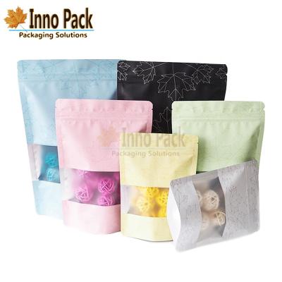 China 130x180+30mm Color Moisture Proof Maple Leaf Stand Up Transparent Zipper Window Bag For Snack for sale