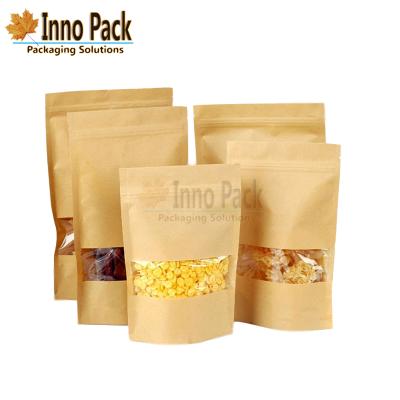 China Moisture Proof Unprinted Kraft Windowed Doypack Pouches For Dry Food Te koop