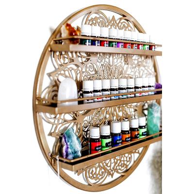 China FUHUA Gold 3 Tier Workable Metal Round Wall Mounted Nail Polish Rack Round Nail Polish Display Rack for sale